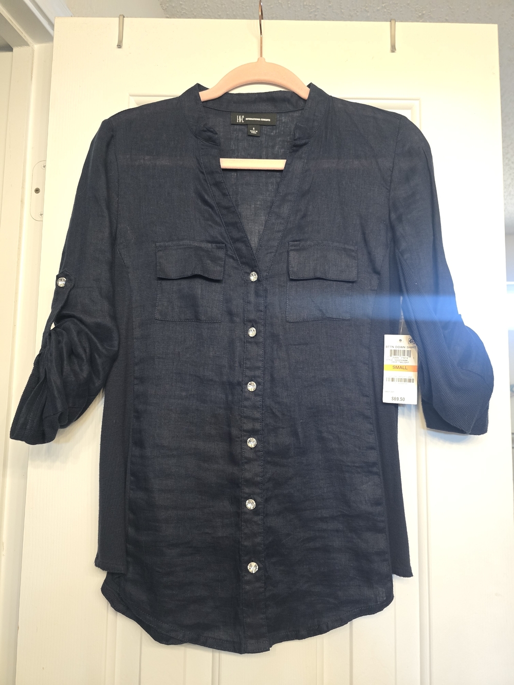 INC International Concepts Navy Button-Front Tunic Shirt